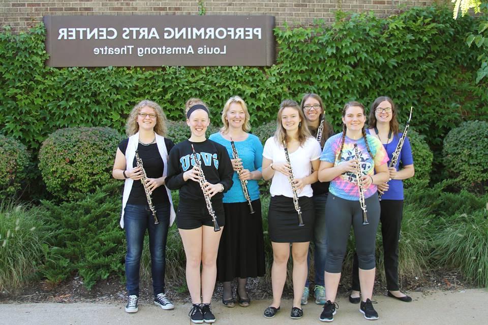 GVSU oboists in front of the Performing Arts Center